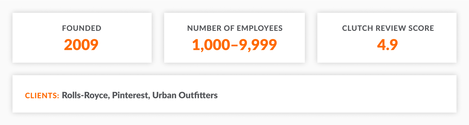 BairesDev: year of foundation, number of employees, Clutch review score, key clients